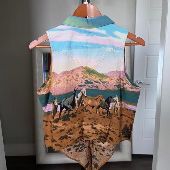 Wrangler Retro Americana Sleeveless Western Snap Shirt Blue Pink Size M NWT - Picture 4 of 6